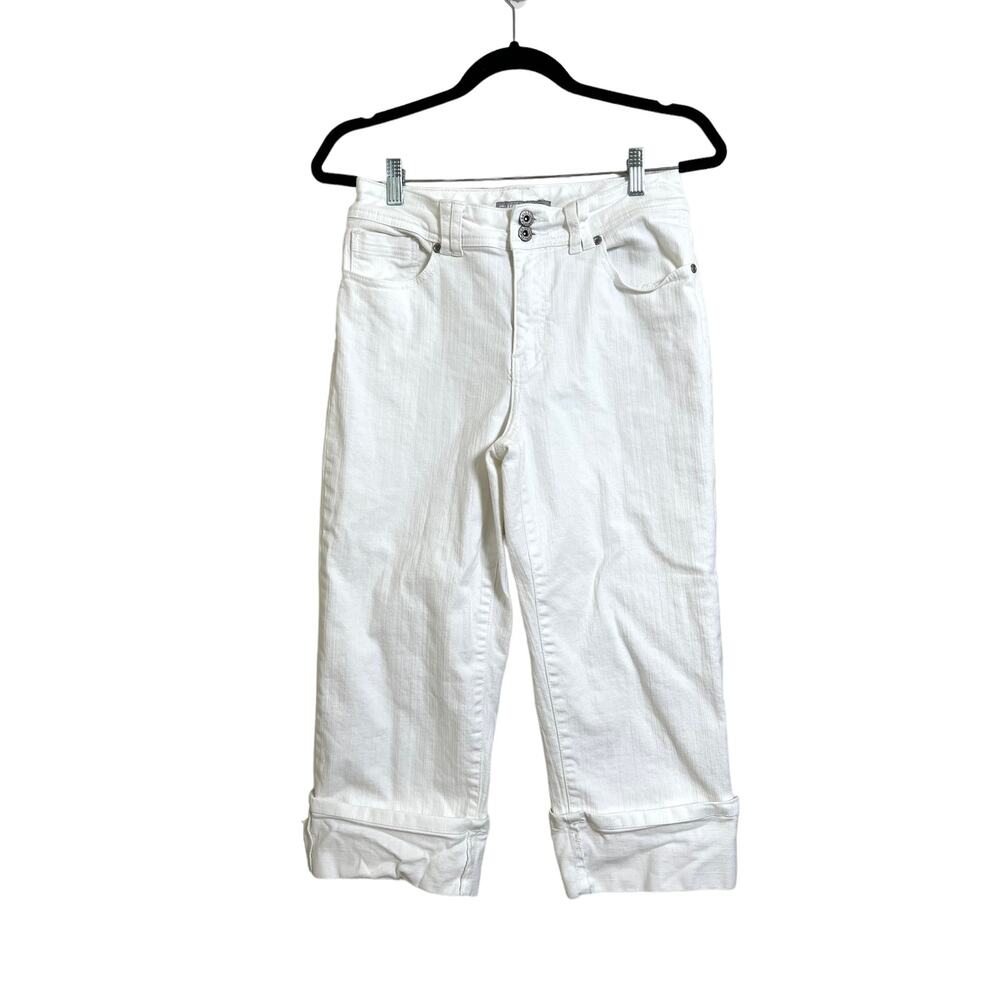 Chico’s Platinum Women’s White Cuffed Casual Jeans Size 1 (Medium)